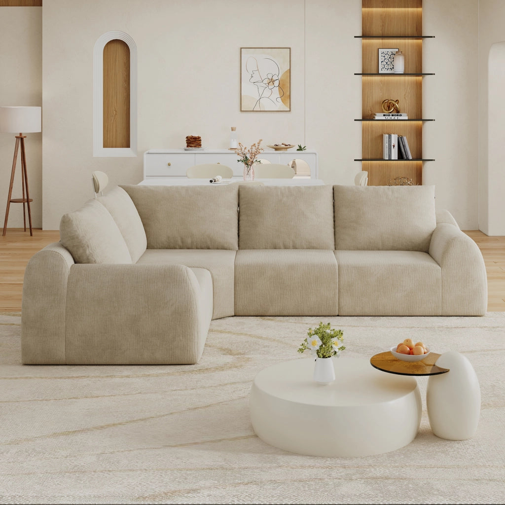 Divano lineare senza montaggio - in tessuto chenille imbottito in schiuma - khaki