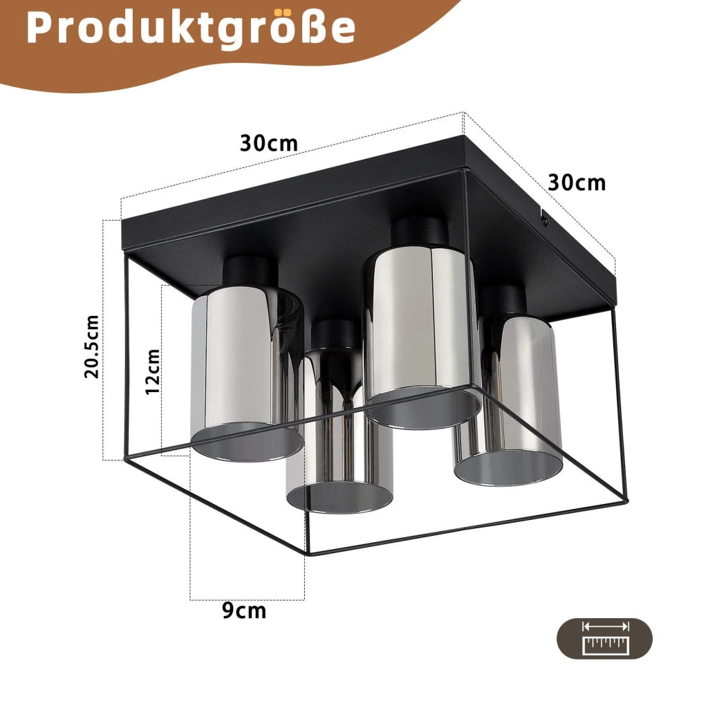 ZMH Lampada da soffitto plafoniera LED vintage vetro nero E27 per soggiorno cucina