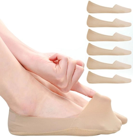 Calze senza mostra per donne - Antiscivolo - Lato in nylon con pizzo soffice - Foderato in cotone ad alta respirazione - 6 paia - Calze a compressione sottili e invisibili