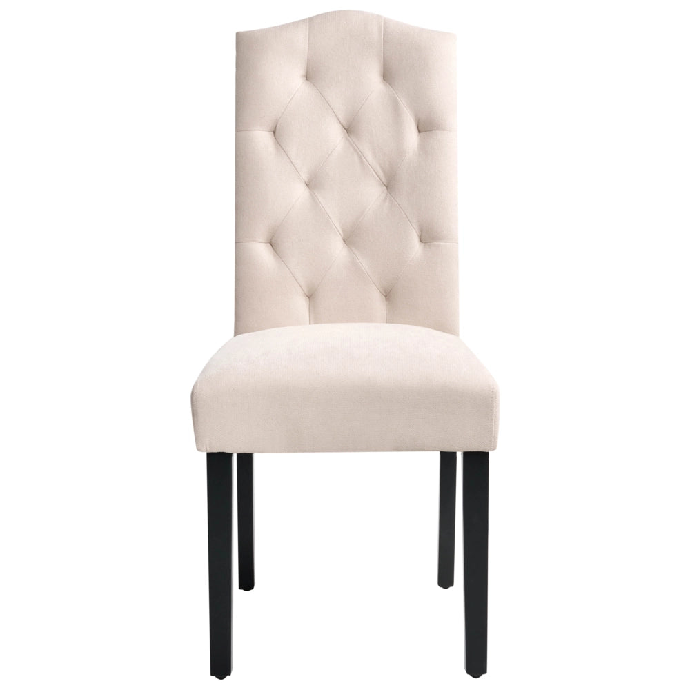 Set di 2 sedie da pranzo in tessuto di velluto color crema design retrò moderno gambe in legno Nero