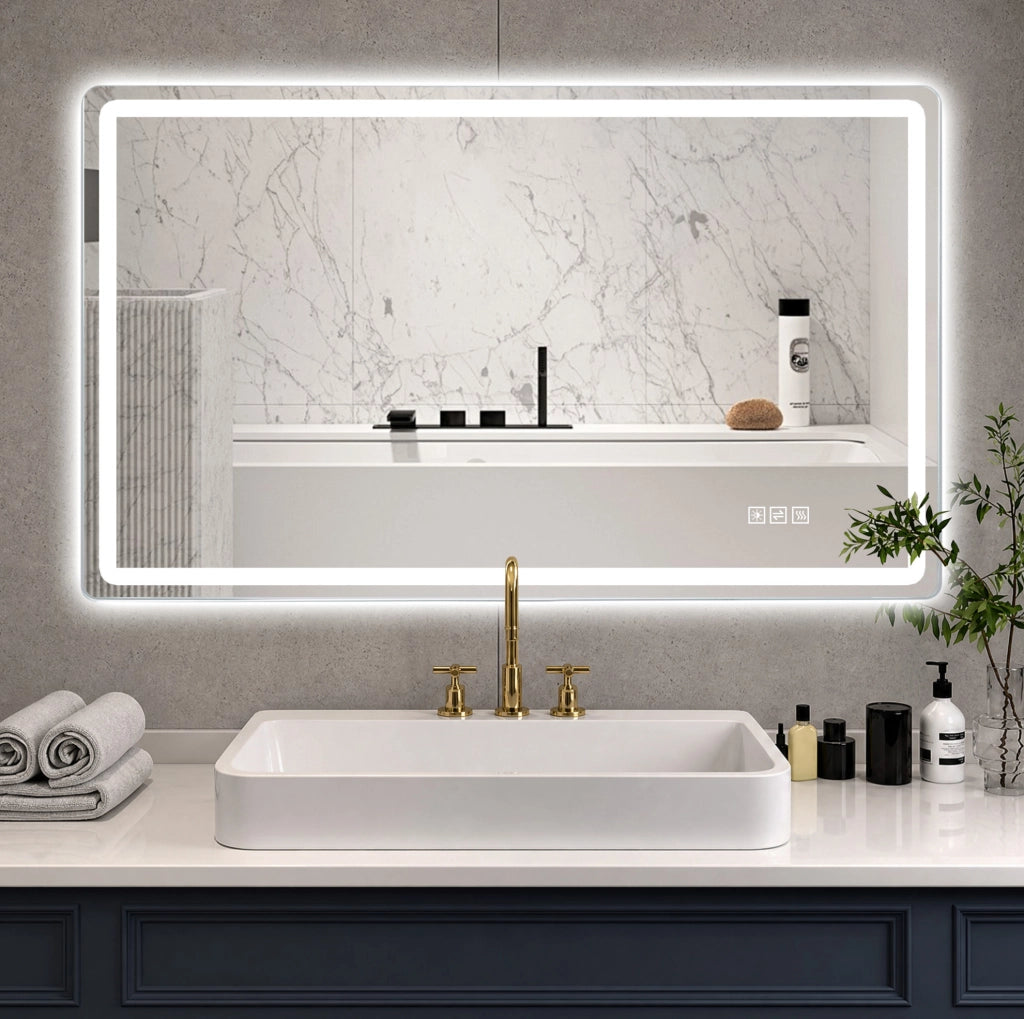 Specchio bagno LED ULEVR 60x100 cm senza cornice, luce frontale e retroilluminazione, antiappannamento, IP44
