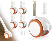 Set di ruote per lettini a 4 gomme con pin di 7 mm per lettino da bebè - ruote per mobili con freno, libere e silenziose (bianche)