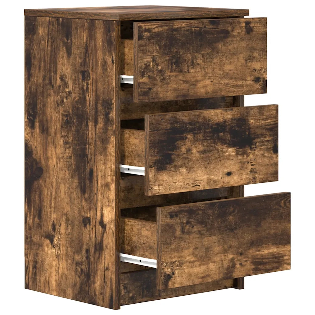 Comodini con 3 Cassetti 2 pz Rovere Fumo 39x35x65 cm