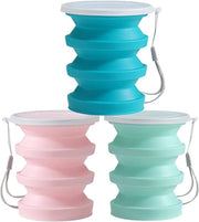 Set di bicchieri in silicone pieghevoli da 3 con coperchio e design trasportabile