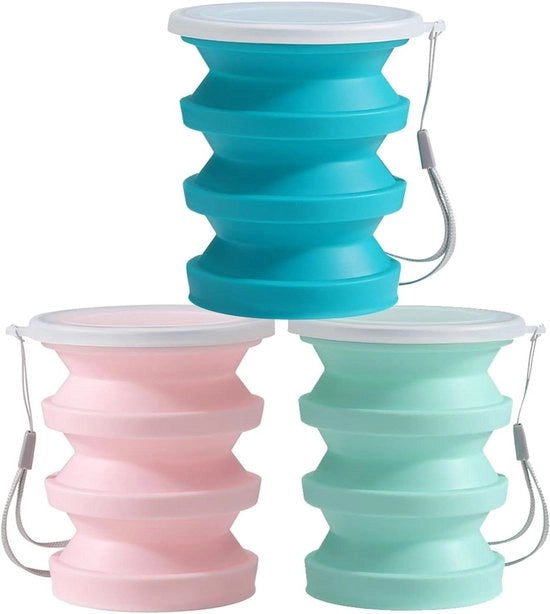 Set di bicchieri in silicone pieghevoli da 3 con coperchio e design trasportabile