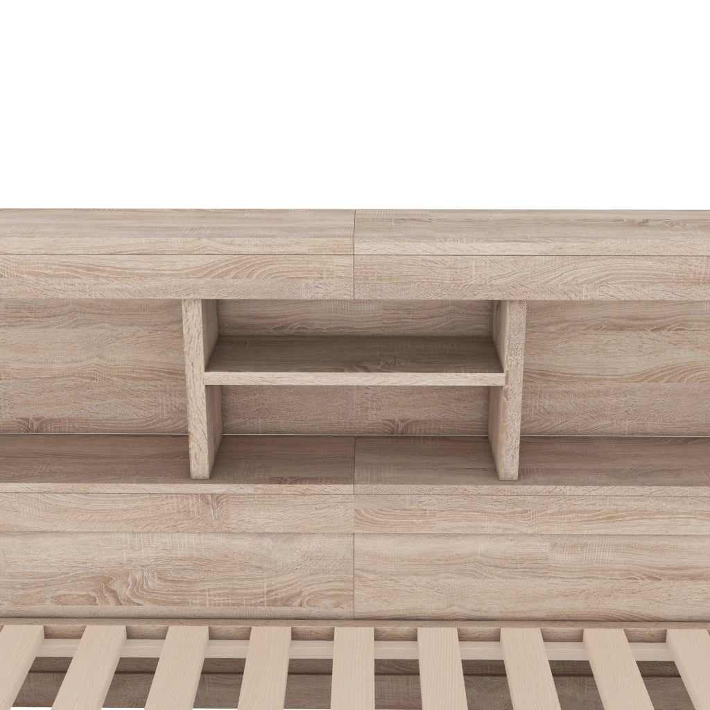 DESMIU Divano letto 90 × 200 cm 1 posto con letto estraibile, LED, prese USB e vano laterale, senza materasso, naturale