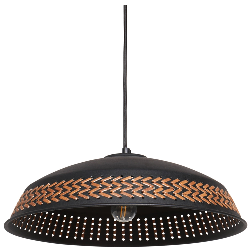 Lampada a sospensione in ferro nero con paralume a cupola in pelle PU Stile moderno e contemporaneo