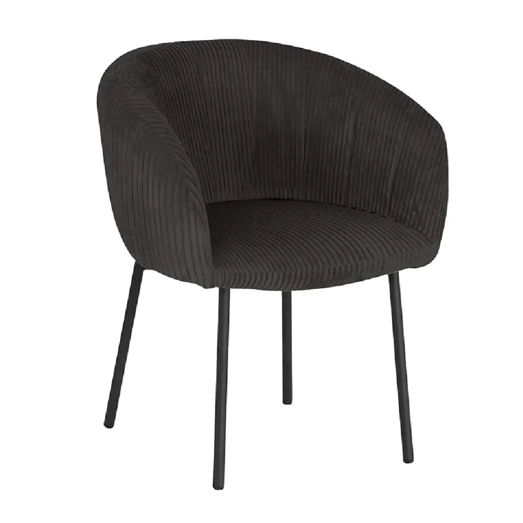 Sedia da pranzo SEVILLE – Velluto a coste grigio – Braccioli – Piedi in metallo nero – Stile design / industriale