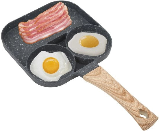 Piastra per Cottura di Uova e Frittelle - Antiscivolo - Induzione - Lega di Alluminio - 19x19 cm - 3 Sezioni - Piastra Grill