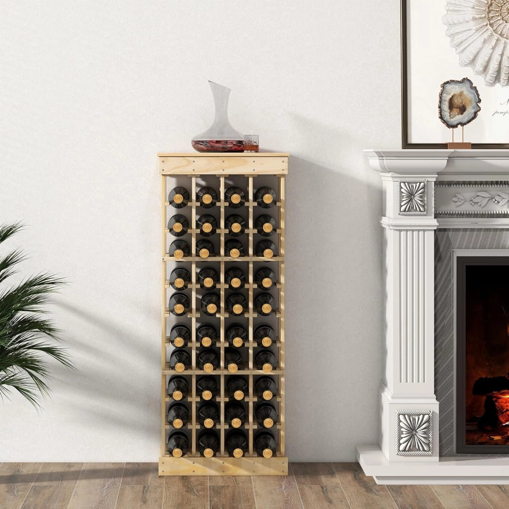 Portabottiglie di Vino, Scaffale per 40 Bottiglie di Vino in Legno di Pino, Cantinetta Porta Vino, 113 x 47 x 28 cm (Senza Traversa)