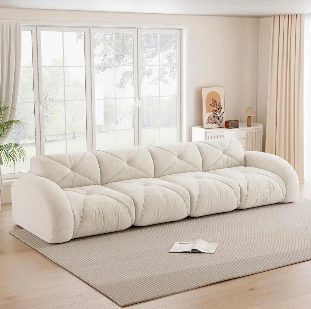 Divano modulare 4 posti senza telaio 358x95x76 cm in chenille beige chiaro