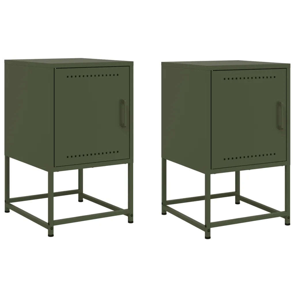 Set di 2 Comodini | Armadio da Notte | Mobiletto da notte Verde Oliva 36x39x60,5 cm in Acciaio