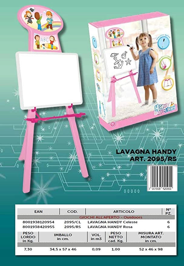 Lavagna Bambini Rosa cavalletto di Plastica Altezza Regolabile accessori da Doppia Faccia numeri Bianca cm Cancellabile