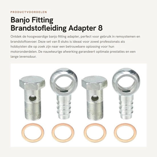 Adattatore per banjo - Filtro carburante - 8 pezzi - Finitura argento - Adatto per sistemi frenanti - Lavorato con precisione - Adatto per motori