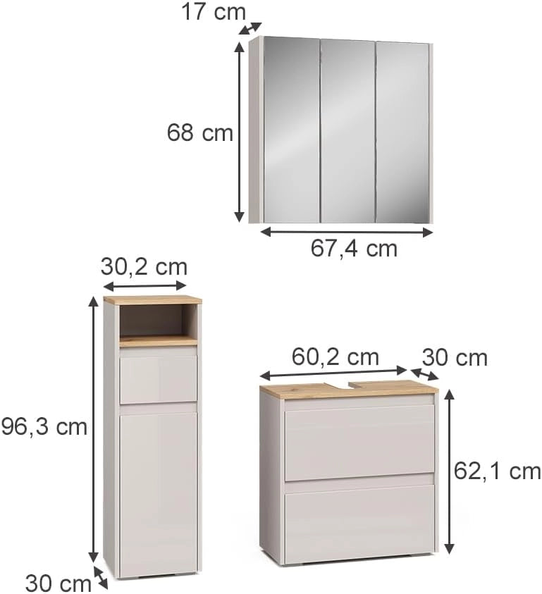 Set di mobili da bagno Majest, Cashmere/Artigianale, 3 parti
