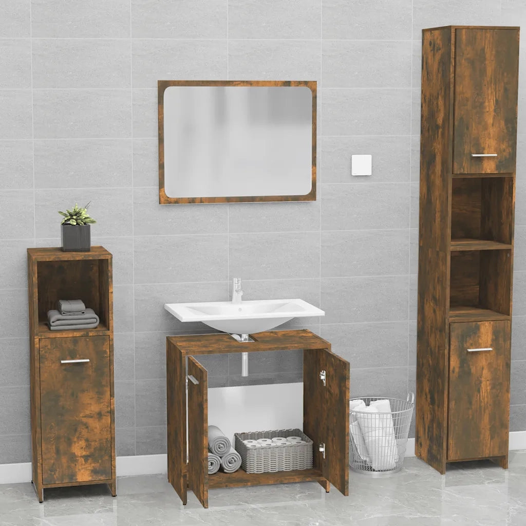 Set di Mobili da Bagno Rovere Fumo in Legno Multistrato cod mxl 31399
