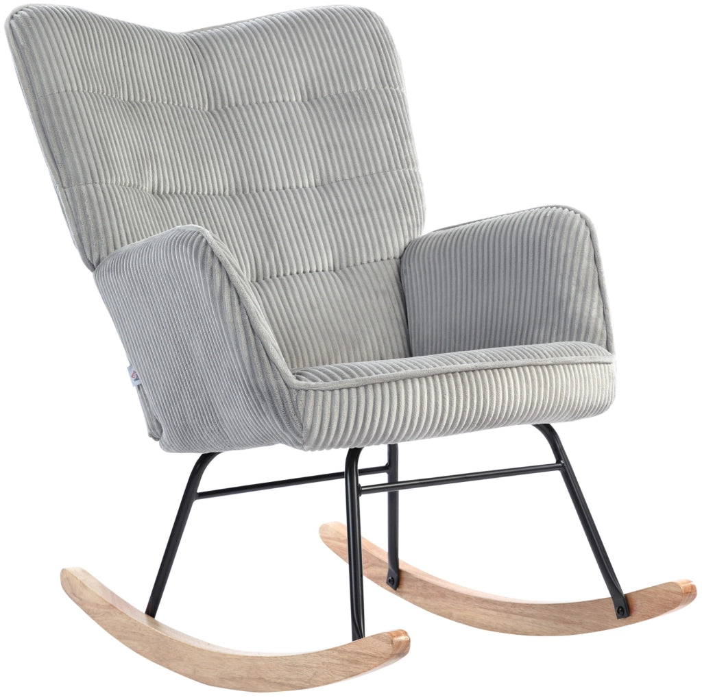 Poltrona a dondolo 98x71x101 cm con schienale alto e braccioli in poliestere grigio chiaro
