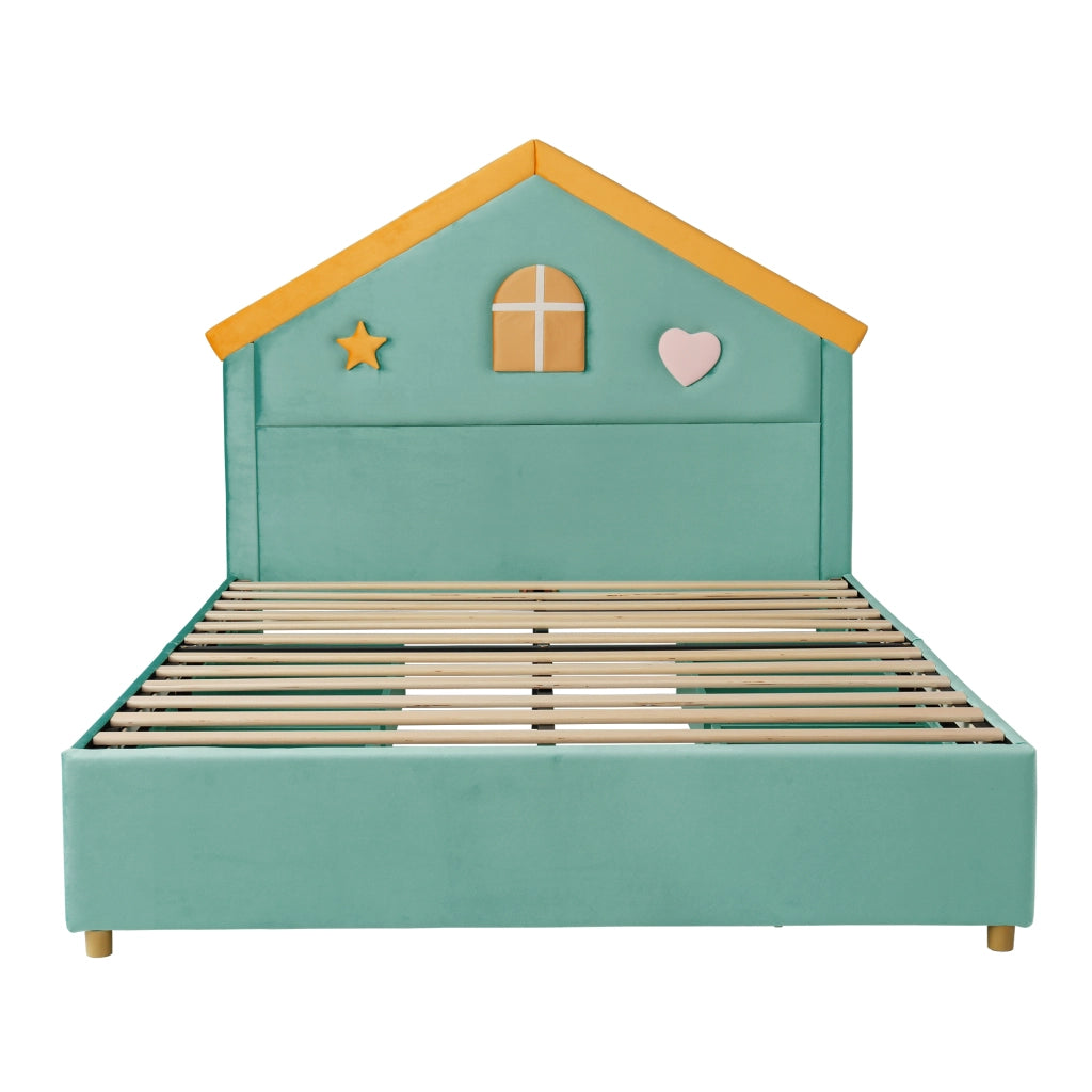 Letto per bambini con cassetti ¨C Minimal ¨C Blu velluto imbottito 140x200 cm