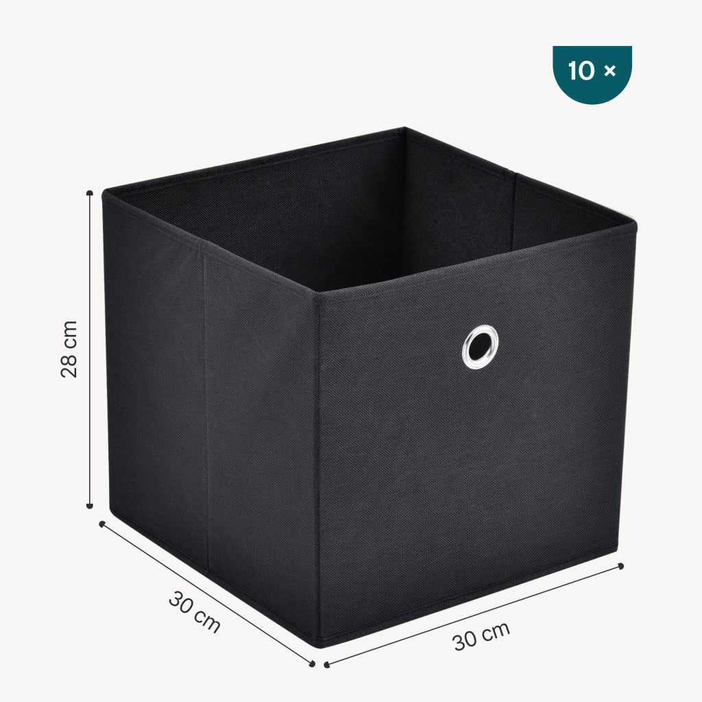 Set di 10 Scatole Pieghevoli Portaoggetti in Tessuto 28 x 30 x 30 cm - Nero [en.casa]