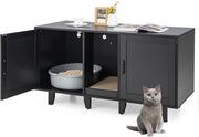 Mobile Lettiera per Gatti con 2 Ante, Armadio per Gatto in Legno con Ingresso Centrale e Tiragraffi, Grotta Rifugio Multiuso per Soggiorno e Camera da Letto, 120 x 52 x 65 cm (Nero)