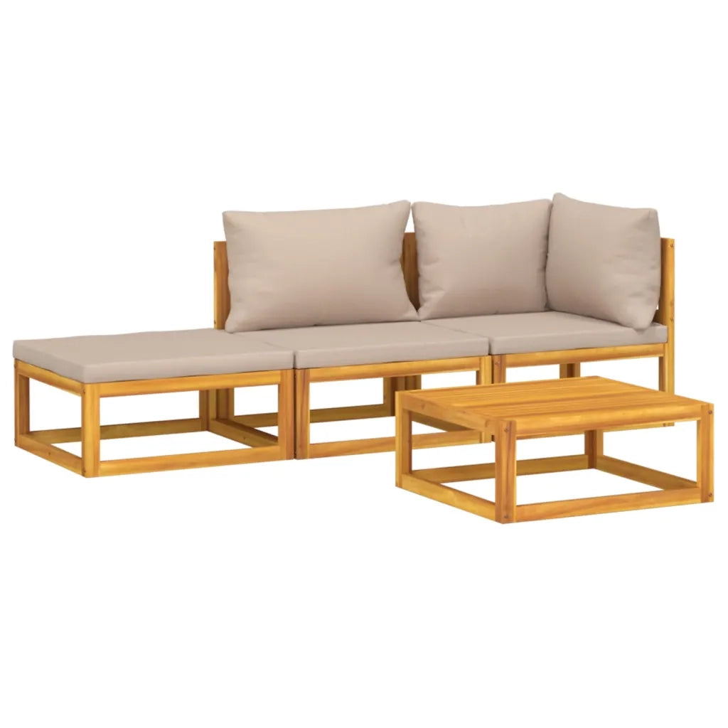 Set Salotto da Giardino 4pz con Cuscini Tortora Legno Massello 3155273