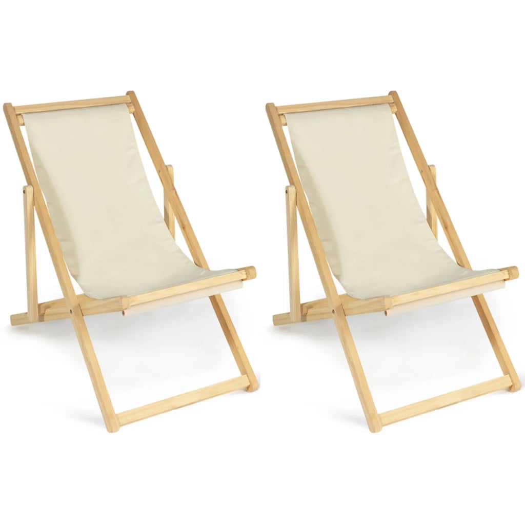 IDMarket - Set di 2 lettini pieghevoli in legno tela chilienne ecrù