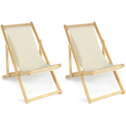 IDMarket - Set di 2 lettini pieghevoli in legno tela chilienne ecrù