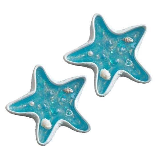 Set di due candele di soia a forma di stella marina - Decorazione estetica per la costa - Profumo calmo di oceano - Set unico artigianale - Candela di profumo