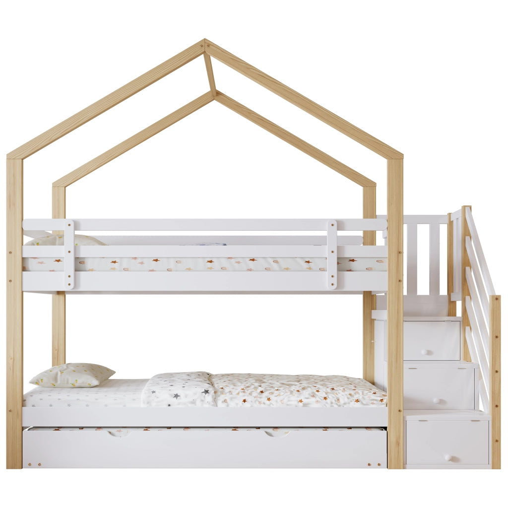 Letto a castello con scivolo estraibile in legno massiccio e MDF 90x200 cm