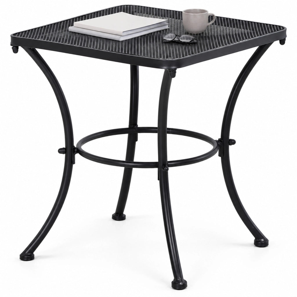 Tavolino da esterno 45x45x50 cm in metallo nero per terrazza e giardino