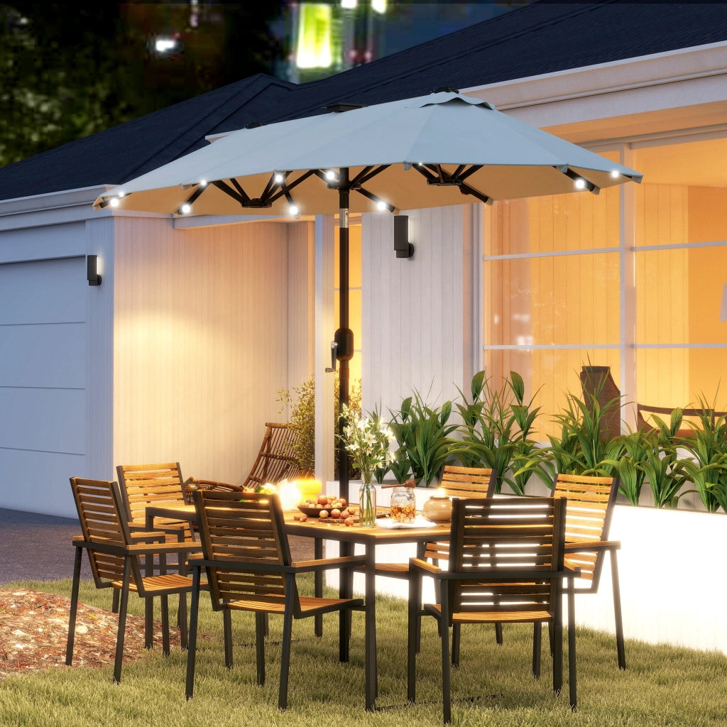 Ombrellone da giardino pieghevole con pannello solare e LED ¨C zephmum ¨C beige 292x150 cm