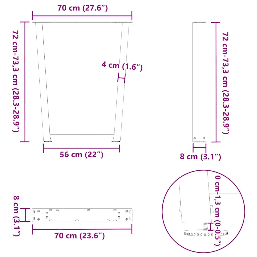 Set di 3 gambe per tavolo da pranzo a forma di V 70 x 73 cm con piedini regolabili design moderno acciaio bianco 02_0056947