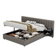 Letto Contenitore 160x200 cm; Letto Matrimoniale con 2 Comodini e Contenitore; Grigio Nero