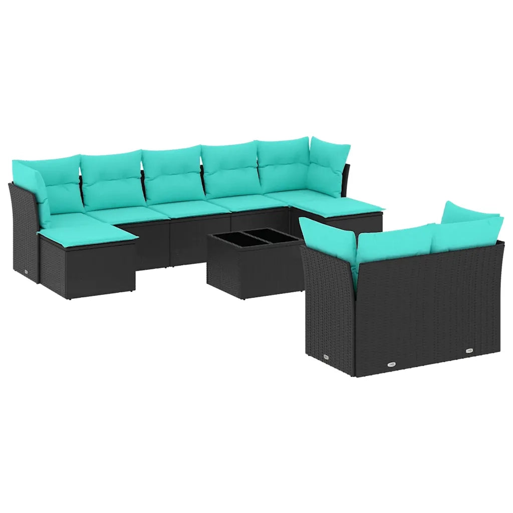 Set Divani da Giardino 10 pz con Cuscini Nero in Polyrattan 3218317