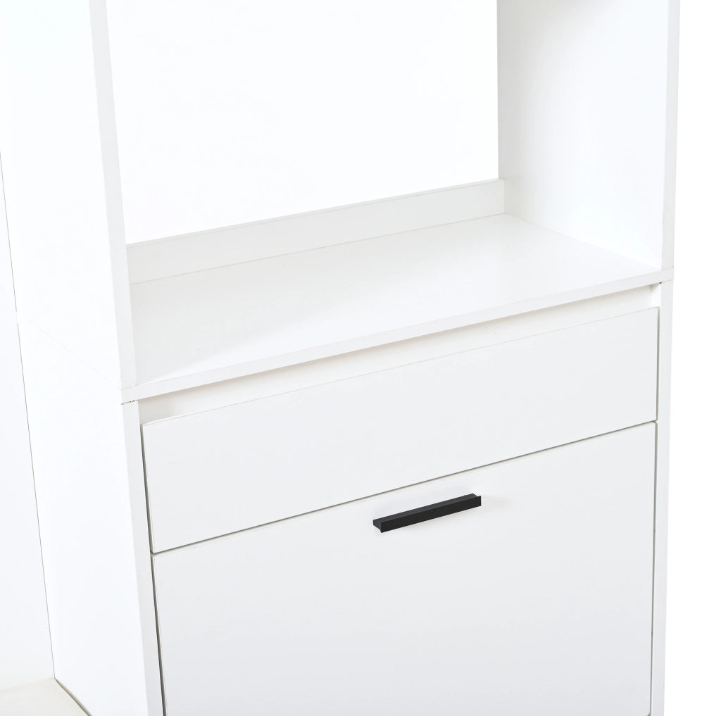 Garderoba da ingresso multifunzionale 120x30x200 cm in MDF bianco con panca e scarpiera