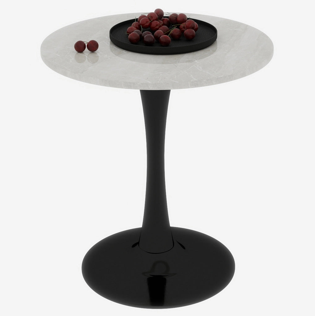 Tavolino rotondo in marmo artificiale nero e bianco 77;5x77;5x15;5 cm; design moderno