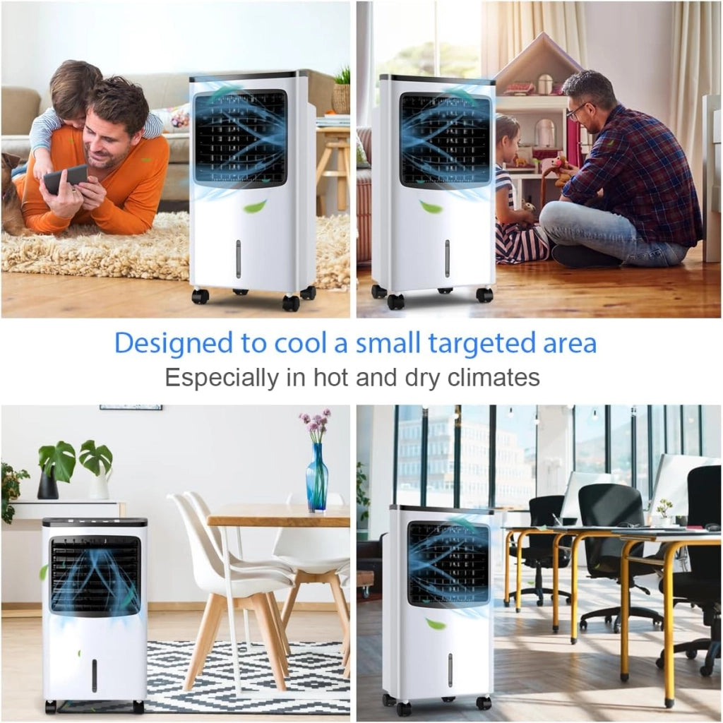 Ventilatore Senza Tubo 75W, 3 in 1 Air Cooler & Ventilatore & Umidificatore con Telecomando, 3 Velocità, Timer 7,5H, Serbatoio Acqua 8L, 38 X 28 X 74 CM, per Salone, Camera da Letto, Ufficio