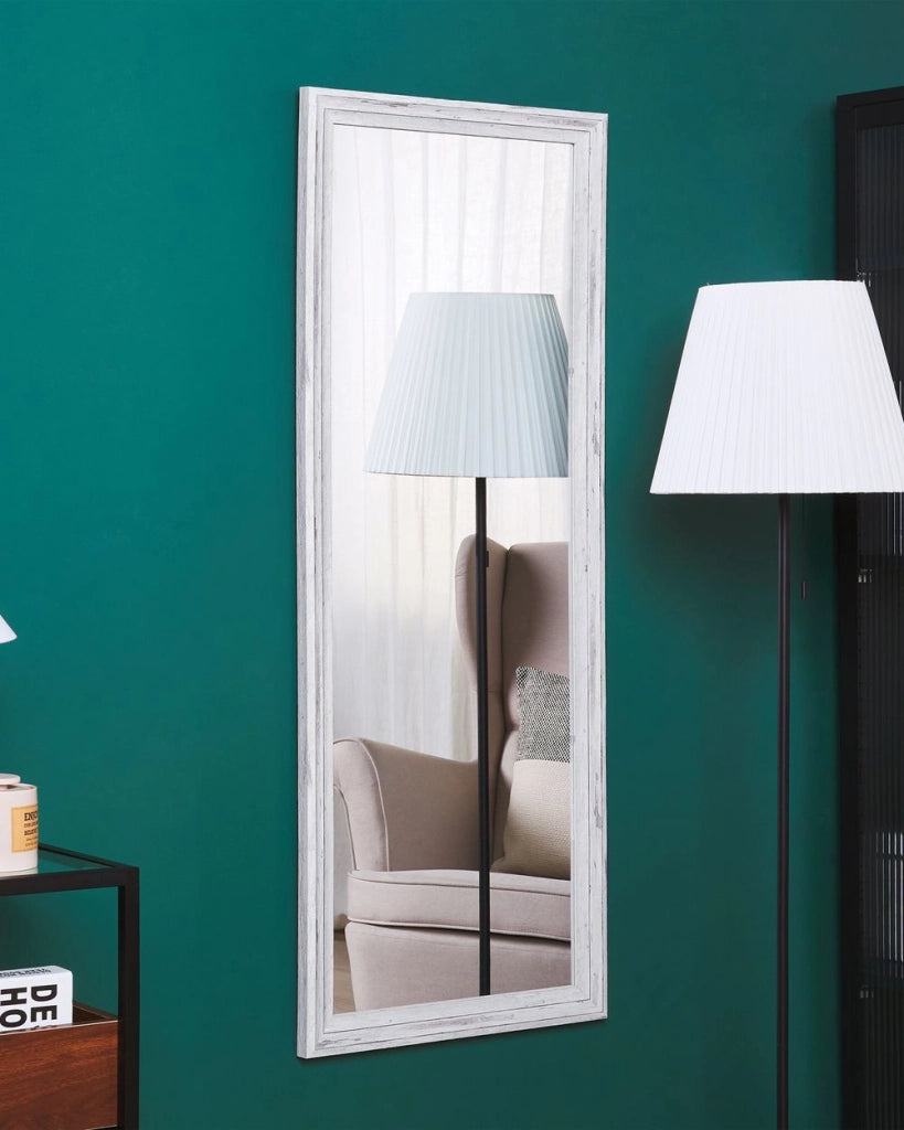 Specchio da parete bianco effetto legno 50 x 130 cm rettangolare verticale minimalista scandinavo