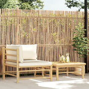 Set Divani da Giardino 2 pz con Cuscini Bianco Crema in Bambù