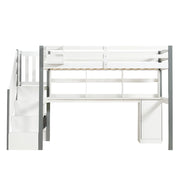 Letto a Soppalco 90x200 cm - Scala Laterale; Scrivania; Libreria e Armadio - Bianco