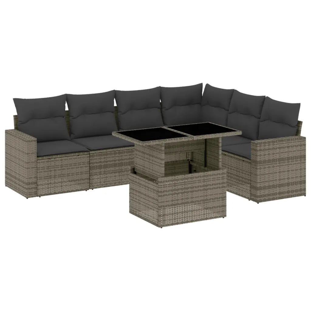 Set Divani da Giardino 7 pz con Cuscini Grigio in Polyrattan