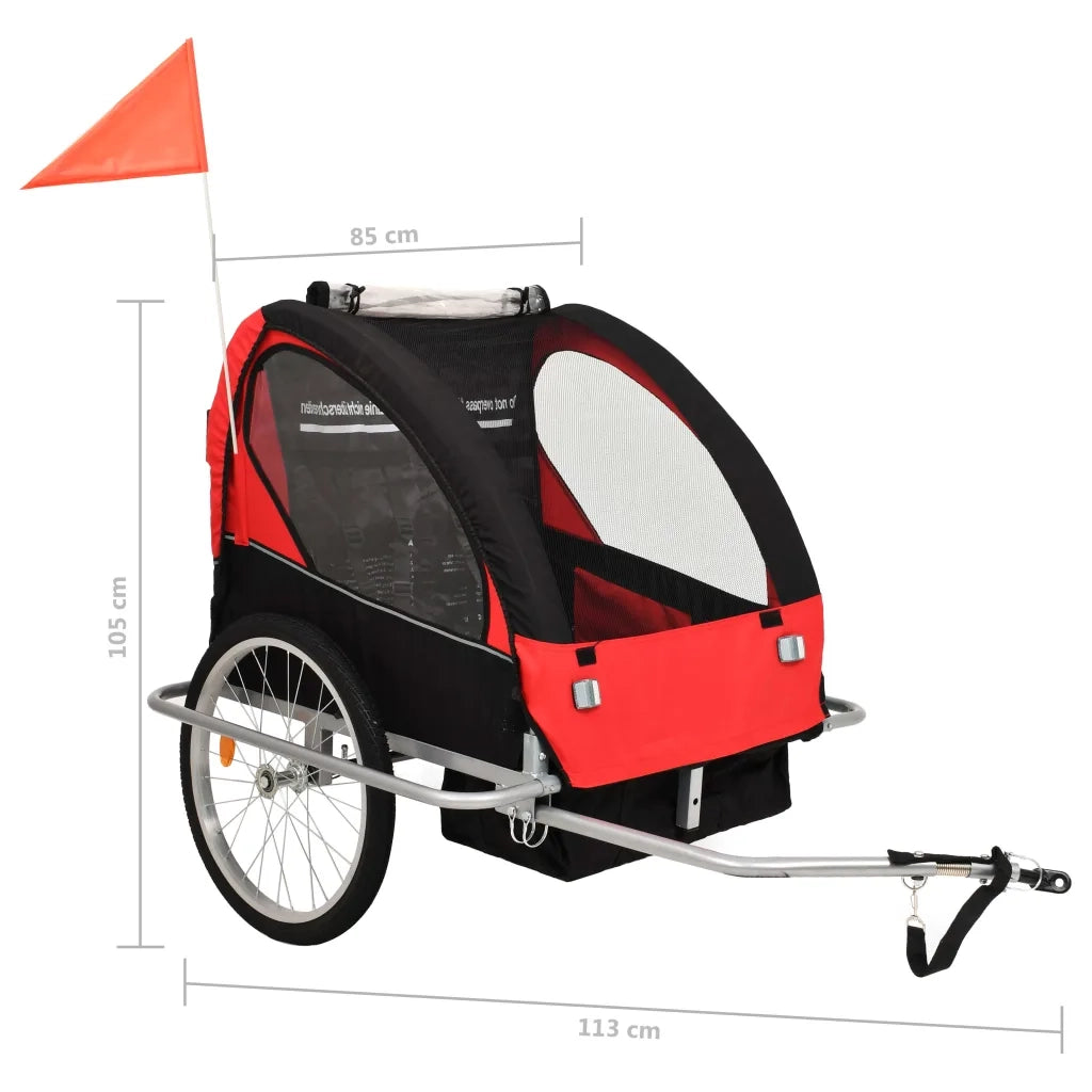 Rimorchio per Bici e Passeggino 2 in 1 Nero e Rosso 91375