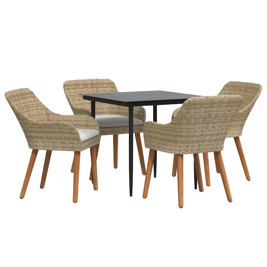 Set da Pranzo per Giardino con cuscino 5 pcs Beige polyrattan 3261692