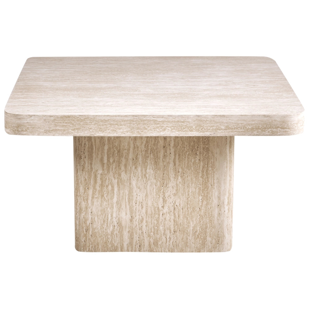 Tavolino da caffè Beige Piano in MDF Impiallacciato Base in pietra 80 x 80 cm Design moderno Soggiorno