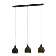 Lampadario A Sospensione Contemporaneo Roccaforte Acciaio Nero Oro 3 Luci E14