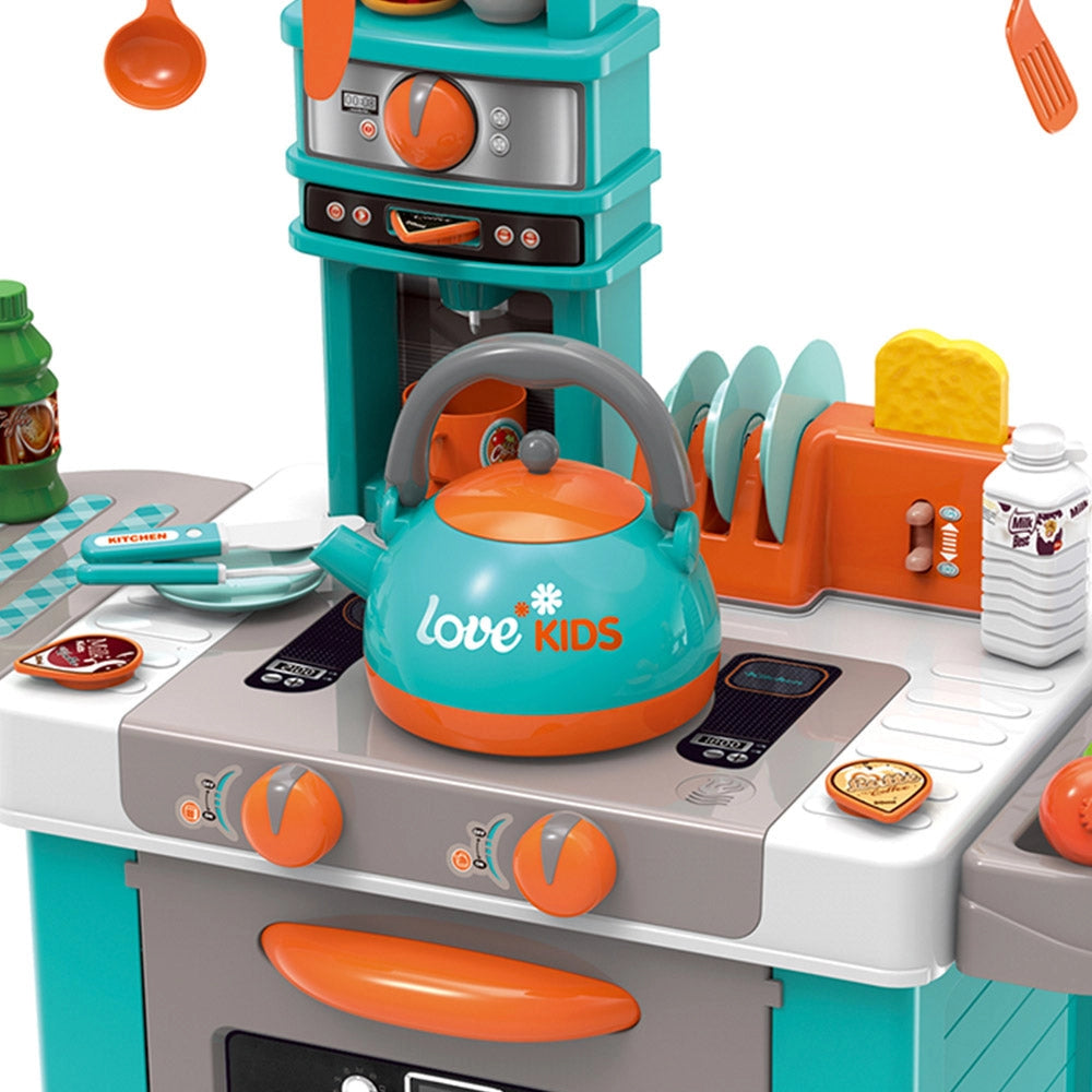 Cucina Giocattolo Bambini Luci Suoni e Bollitore Funzionante 29 Accessori Azzurro