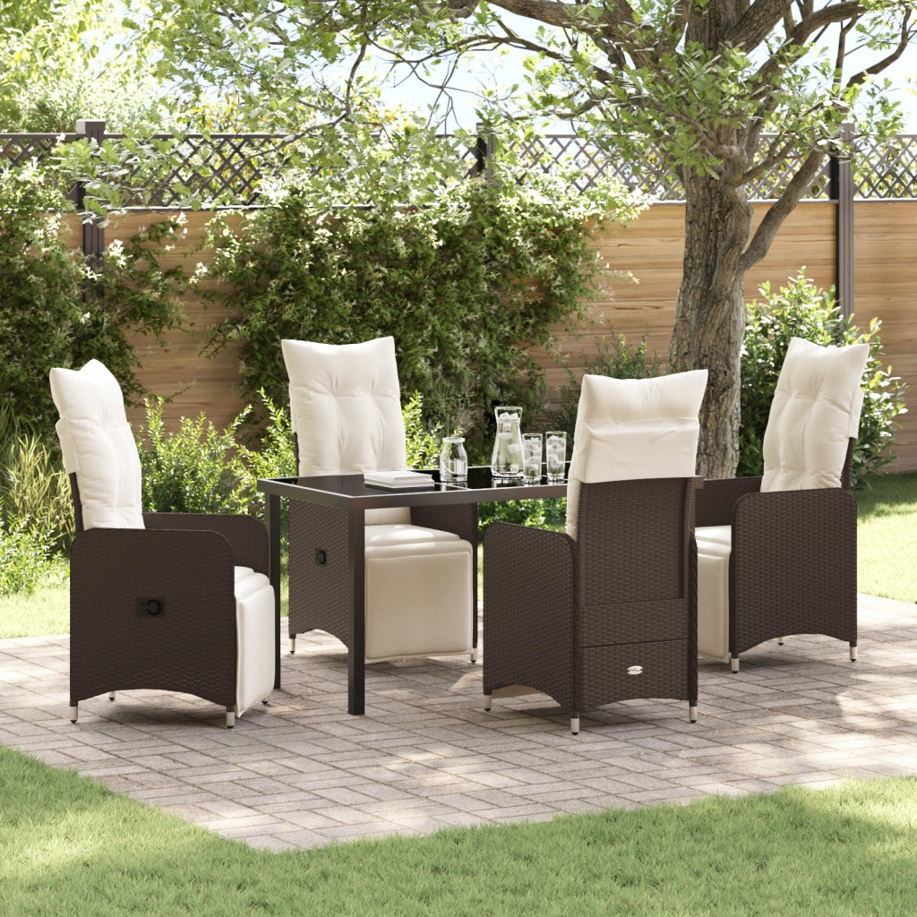 Set da Pranzo da Giardino 5 Pezzi con Cuscini Marroni in Polyrattan