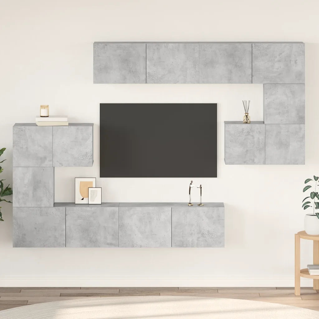Set di Mobili Porta TV 8 pz Grigio Cemento in Legno Multistrato 3079143
