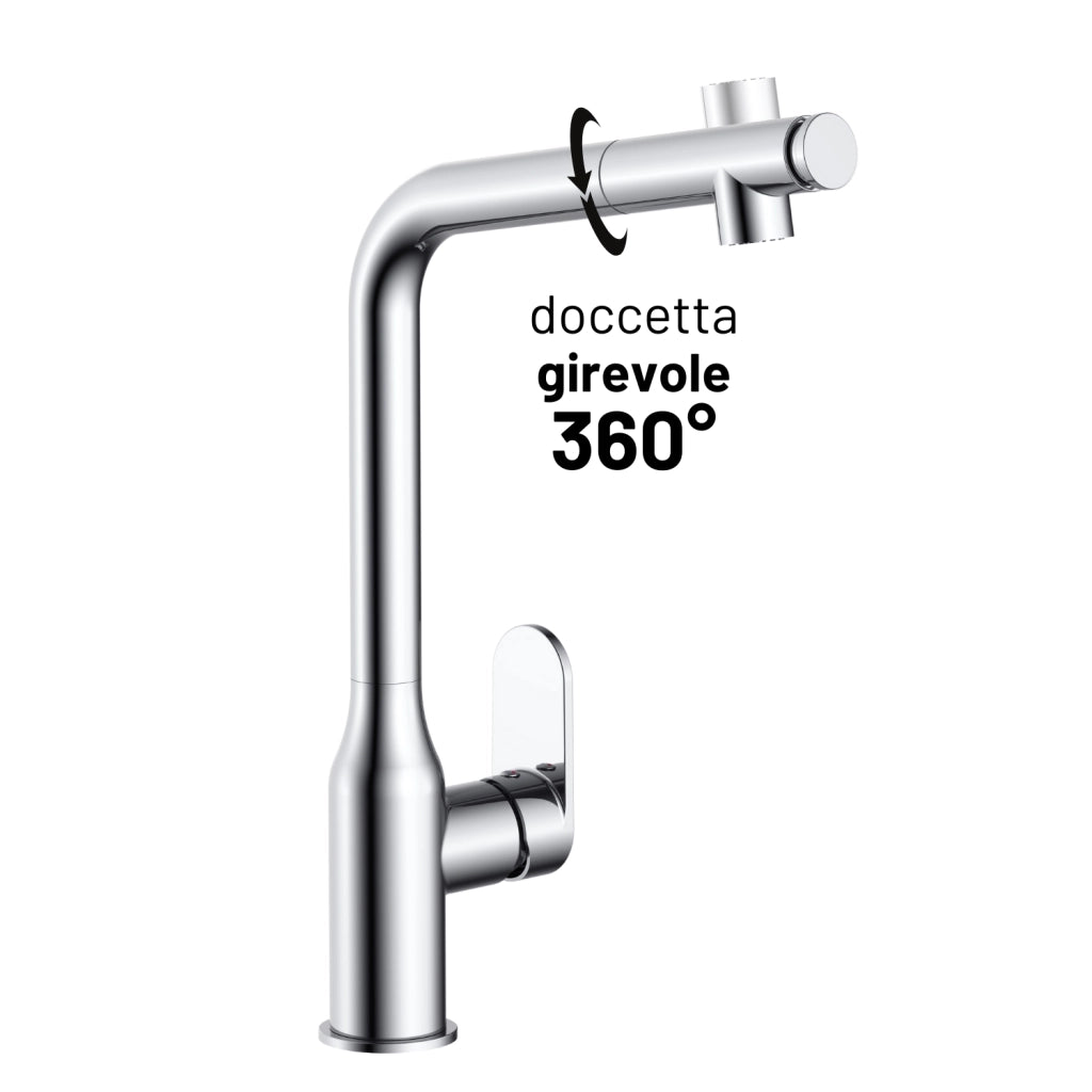 Miscelatore lavello cucina damasco con doccetta estraibile canna orientabile *** finitura- cromo lucido, confezione 1