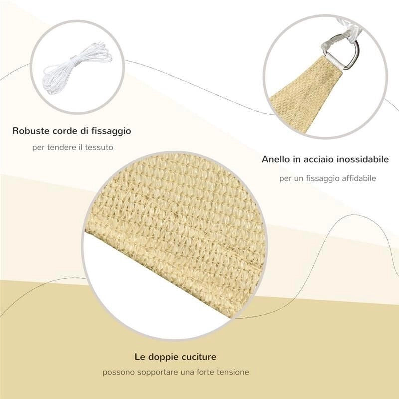 TENDA DA SOLE A VELA OMBREGGIANTE TRIANGOLARE 3 X 3 X 3 MT COLORE CREMA